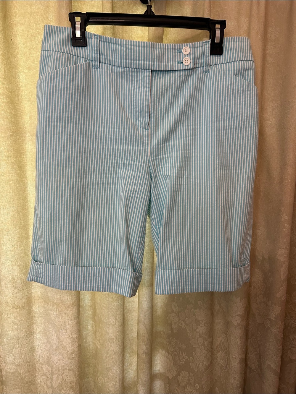 Jones New York Light Blue and White Striped Bermuda Shorts